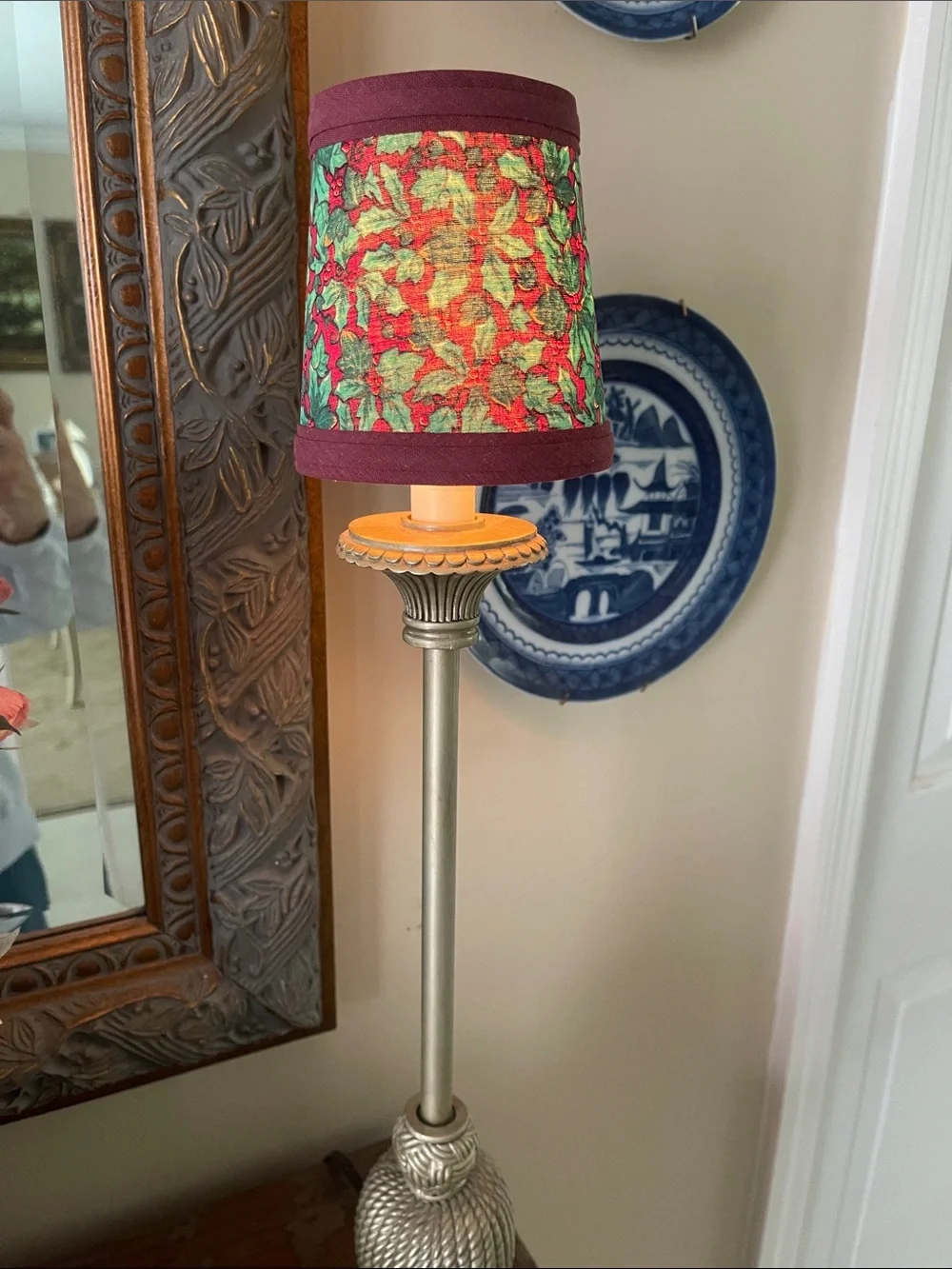 Vintage Christmas Holly Fabric Mini Clip-On Lamp Shades 4”